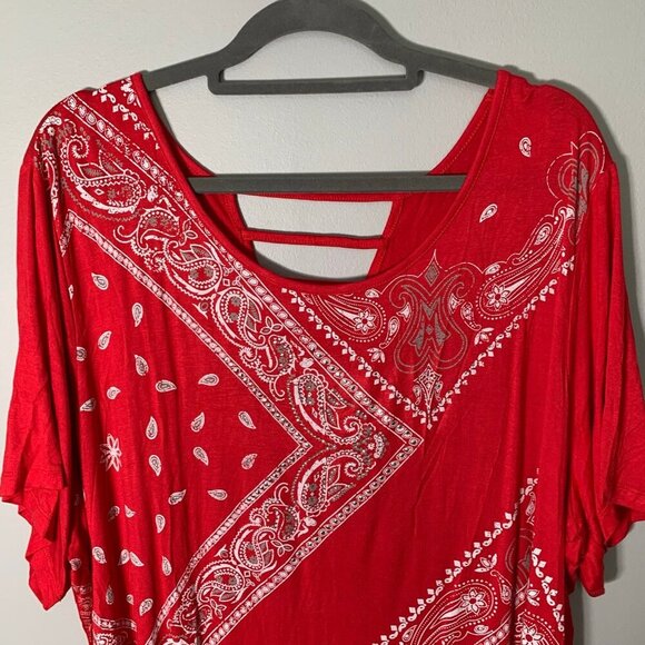 NEW CJ Banks red white handkerchief print open detail back stretch top shirt - Picture 4 of 10